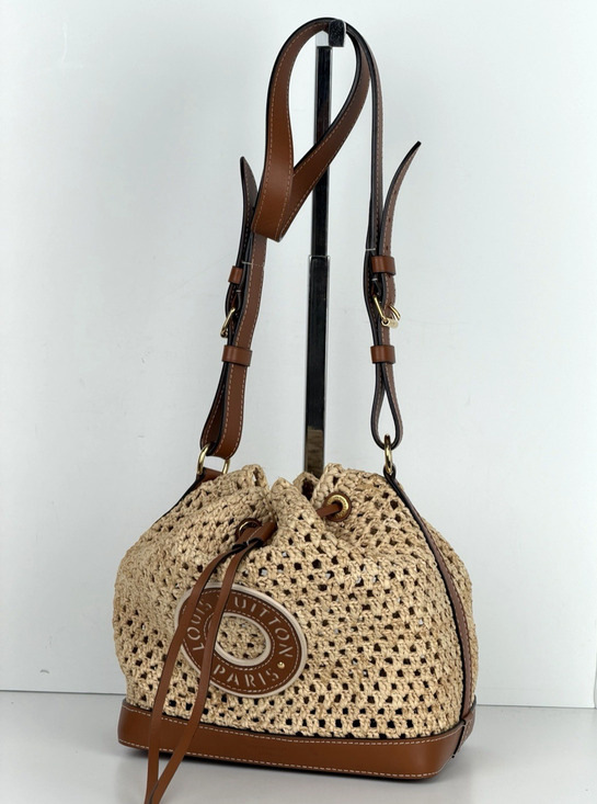 Louis Vuitton Handbags - Louis Vuitton Noe BB Bag in Natural Woven Raffia with Leather Trim E-8